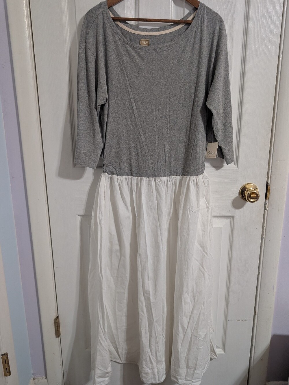 New Free People Dress Sunlit Chic Midi Grey White Minimalist Bohemian Medium